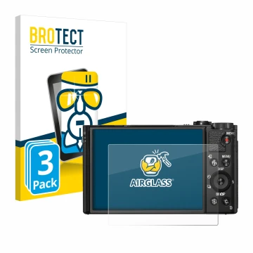 Parte frontal de un envase de producto con el logotipo de la marca BROTECT. Al lado se muestra el dispositivo Sony Cyber-Shot 