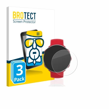 Parte frontal de un envase de producto con el logotipo de la marca BROTECT. Al lado se muestra el dispositivo Polar Vantage M 