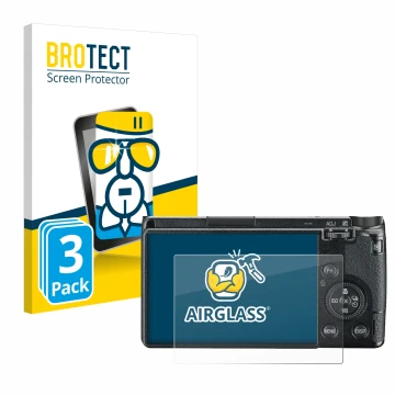 Parte frontal de un envase de producto con el logotipo de la marca BROTECT. Al lado se muestra el dispositivo Ricoh GR III 201