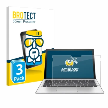 Parte frontal de un envase de producto con el logotipo de la marca BROTECT. Al lado se muestra el dispositivo HP Elite x2 1013