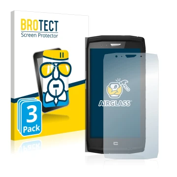 Parte frontal de un envase de producto con el logotipo de la marca BROTECT. Al lado se muestra el dispositivo Crosscall Trekke