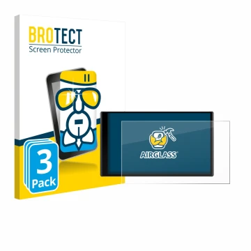 Parte frontal de un envase de producto con el logotipo de la marca BROTECT. Al lado se muestra el dispositivo Garmin DriveTrac