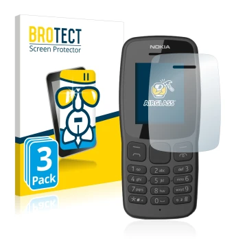 Parte frontal de un envase de producto con el logotipo de la marca BROTECT. Al lado se muestra el dispositivo Nokia 106 2018 c