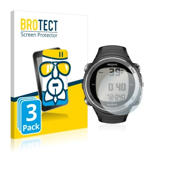 Parte frontal de un envase de producto con el logotipo de la marca BROTECT. Al lado se muestra el dispositivo Suunto D4F con s