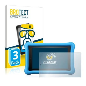 Parte frontal de un envase de producto con el logotipo de la marca BROTECT. Al lado se muestra el dispositivo Amazon Fire HD 8