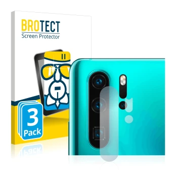 Parte frontal de un envase de producto con el logotipo de la marca BROTECT. Al lado se muestra el dispositivo Huawei P30 Pro (