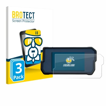 Parte frontal de un envase de producto con el logotipo de la marca BROTECT. Al lado se muestra el dispositivo KTM 390 Duke 201