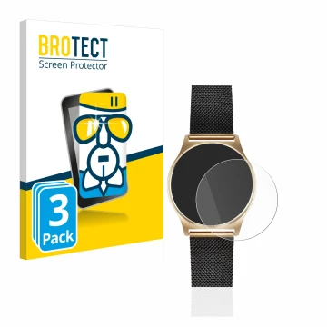 Parte frontal de un envase de producto con el logotipo de la marca BROTECT. Al lado se muestra el dispositivo Xlyne X-Watch Jo