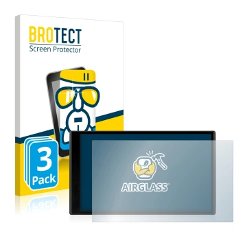 Parte frontal de un envase de producto con el logotipo de la marca BROTECT. Al lado se muestra el dispositivo Garmin DriveSmar