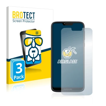 Parte frontal de un envase de producto con el logotipo de la marca BROTECT. Al lado se muestra el dispositivo Motorola Moto G7