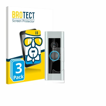 Parte frontal de un envase de producto con el logotipo de la marca BROTECT. Al lado se muestra el dispositivo Ring Video Doorb