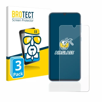 Parte frontal de un envase de producto con el logotipo de la marca BROTECT. Al lado se muestra el dispositivo Samsung Galaxy A
