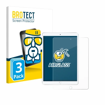 Parte frontal de un envase de producto con el logotipo de la marca BROTECT. Al lado se muestra el dispositivo Apple iPad Air 2