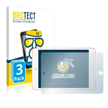 Parte frontal de un envase de producto con el logotipo de la marca BROTECT. Al lado se muestra el dispositivo Apple iPad Mini 