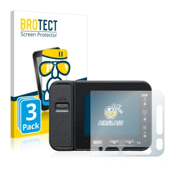 Parte frontal de un envase de producto con el logotipo de la marca BROTECT. Al lado se muestra el dispositivo Sony DSC-RX0M2 (