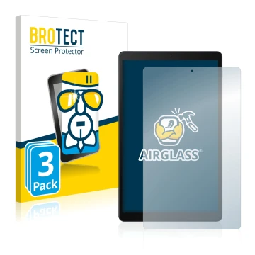 Parte frontal de un envase de producto con el logotipo de la marca BROTECT. Al lado se muestra el dispositivo Samsung Galaxy T