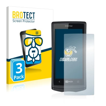 Parte frontal de un envase de producto con el logotipo de la marca BROTECT. Al lado se muestra el dispositivo Orderman 5 con s