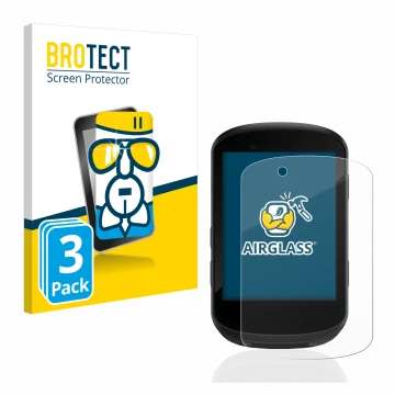 Parte frontal de un envase de producto con el logotipo de la marca BROTECT. Al lado se muestra el dispositivo Garmin Edge 530 