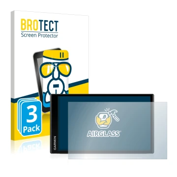 Parte frontal de un envase de producto con el logotipo de la marca BROTECT. Al lado se muestra el dispositivo Garmin Camper 78