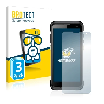 Parte frontal de un envase de producto con el logotipo de la marca BROTECT. Al lado se muestra el dispositivo Chainway C66 con