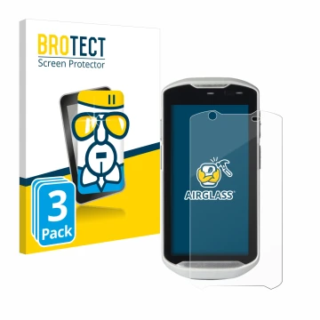 Parte frontal de un envase de producto con el logotipo de la marca BROTECT. Al lado se muestra el dispositivo Zebra TC52-HC co