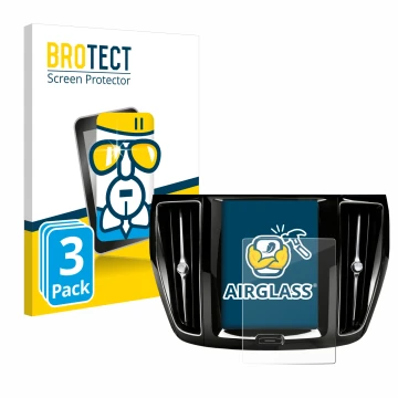 Parte frontal de un envase de producto con el logotipo de la marca BROTECT. Al lado se muestra el dispositivo Volvo V60 Sensus