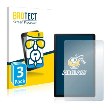 Parte frontal de un envase de producto con el logotipo de la marca BROTECT. Al lado se muestra el dispositivo Samsung Galaxy T