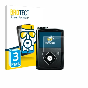 Parte frontal de un envase de producto con el logotipo de la marca BROTECT. Al lado se muestra el dispositivo Medtronic Minime