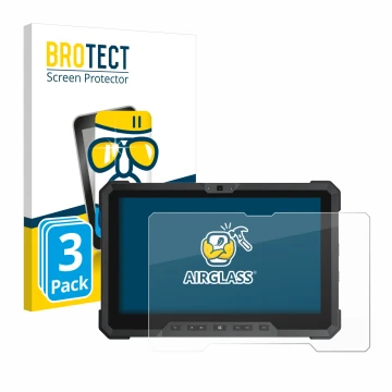 Parte frontal de un envase de producto con el logotipo de la marca BROTECT. Al lado se muestra el dispositivo Dell Latitude 12