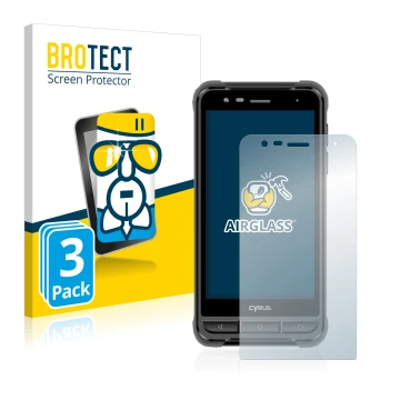 Parte frontal de un envase de producto con el logotipo de la marca BROTECT. Al lado se muestra el dispositivo Cyrus CS22 XA co