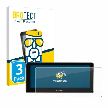 Parte frontal de un envase de producto con el logotipo de la marca BROTECT. Al lado se muestra el dispositivo Joying 4G Car Ra