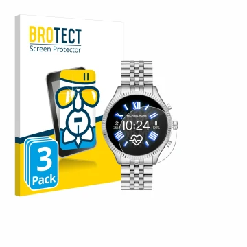 Parte frontal de un envase de producto con el logotipo de la marca BROTECT. Al lado se muestra el dispositivo Michael Kors Acc