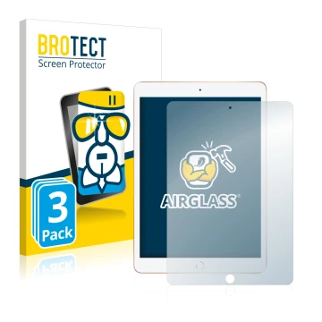Parte frontal de un envase de producto con el logotipo de la marca BROTECT. Al lado se muestra el dispositivo Apple iPad 10.2