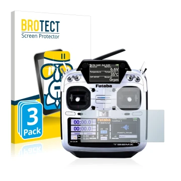 Parte frontal de un envase de producto con el logotipo de la marca BROTECT. Al lado se muestra el dispositivo Robbe Futaba T32