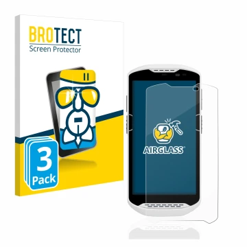 Parte frontal de un envase de producto con el logotipo de la marca BROTECT. Al lado se muestra el dispositivo Zebra TC57 con s