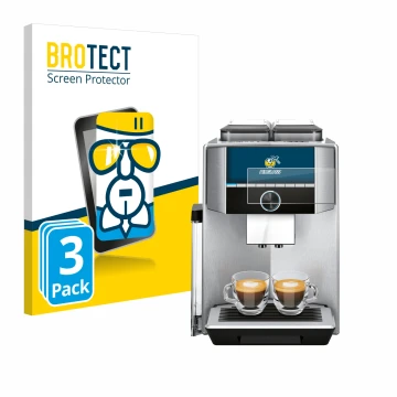 Parte frontal de un envase de producto con el logotipo de la marca BROTECT. Al lado se muestra el dispositivo Siemens EQ.9 plu