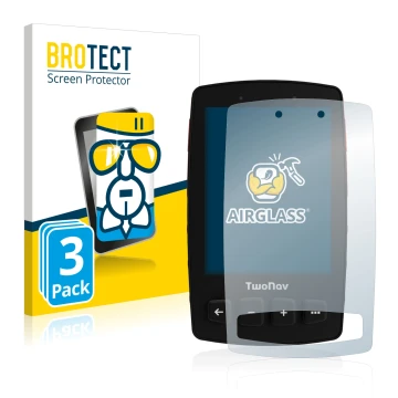 Parte frontal de un envase de producto con el logotipo de la marca BROTECT. Al lado se muestra el dispositivo TwoNav Trail 2 B