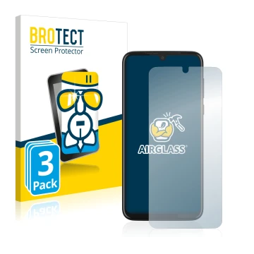 Parte frontal de un envase de producto con el logotipo de la marca BROTECT. Al lado se muestra el dispositivo Motorola Moto G8