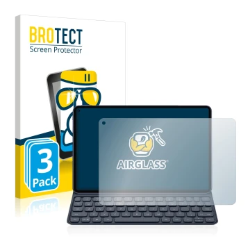 Parte frontal de un envase de producto con el logotipo de la marca BROTECT. Al lado se muestra el dispositivo Huawei MatePad P