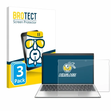 Parte frontal de un envase de producto con el logotipo de la marca BROTECT. Al lado se muestra el dispositivo HP Elite x2 G4 c