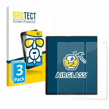 Parte frontal de un envase de producto con el logotipo de la marca BROTECT. Al lado se muestra el dispositivo Huawei Mate Xs c