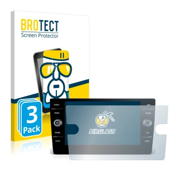 Parte frontal de un envase de producto con el logotipo de la marca BROTECT. Al lado se muestra el dispositivo Volkswagen Arteo