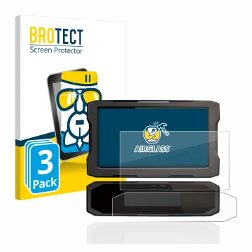 Parte frontal de un envase de producto con el logotipo de la marca BROTECT. Al lado se muestra el dispositivo Honda CRF1100L 2