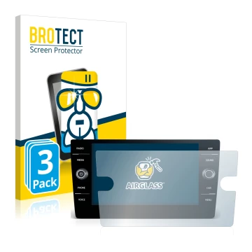 Parte frontal de un envase de producto con el logotipo de la marca BROTECT. Al lado se muestra el dispositivo Volkswagen Toura