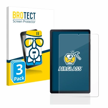Parte frontal de un envase de producto con el logotipo de la marca BROTECT. Al lado se muestra el dispositivo Samsung Galaxy T