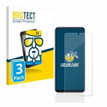 Parte frontal de un envase de producto con el logotipo de la marca BROTECT. Al lado se muestra el dispositivo Xiaomi Redmi Not