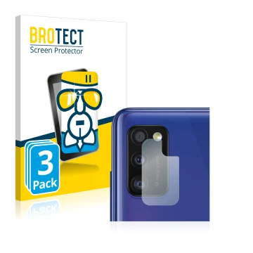 Parte frontal de un envase de producto con el logotipo de la marca BROTECT. Al lado se muestra el dispositivo Samsung Galaxy A
