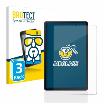 Parte frontal de un envase de producto con el logotipo de la marca BROTECT. Al lado se muestra el dispositivo Samsung Galaxy T