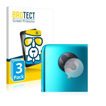 Parte frontal de un envase de producto con el logotipo de la marca BROTECT. Al lado se muestra el dispositivo Xiaomi Poco F2 P