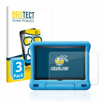 Parte frontal de un envase de producto con el logotipo de la marca BROTECT. Al lado se muestra el dispositivo Amazon Fire HD 8